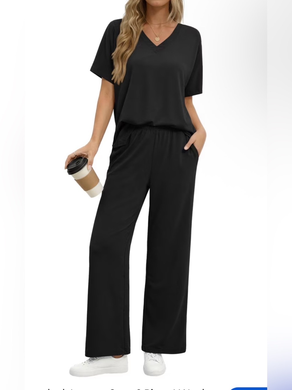 Women's Black V-Neck Pants Set
